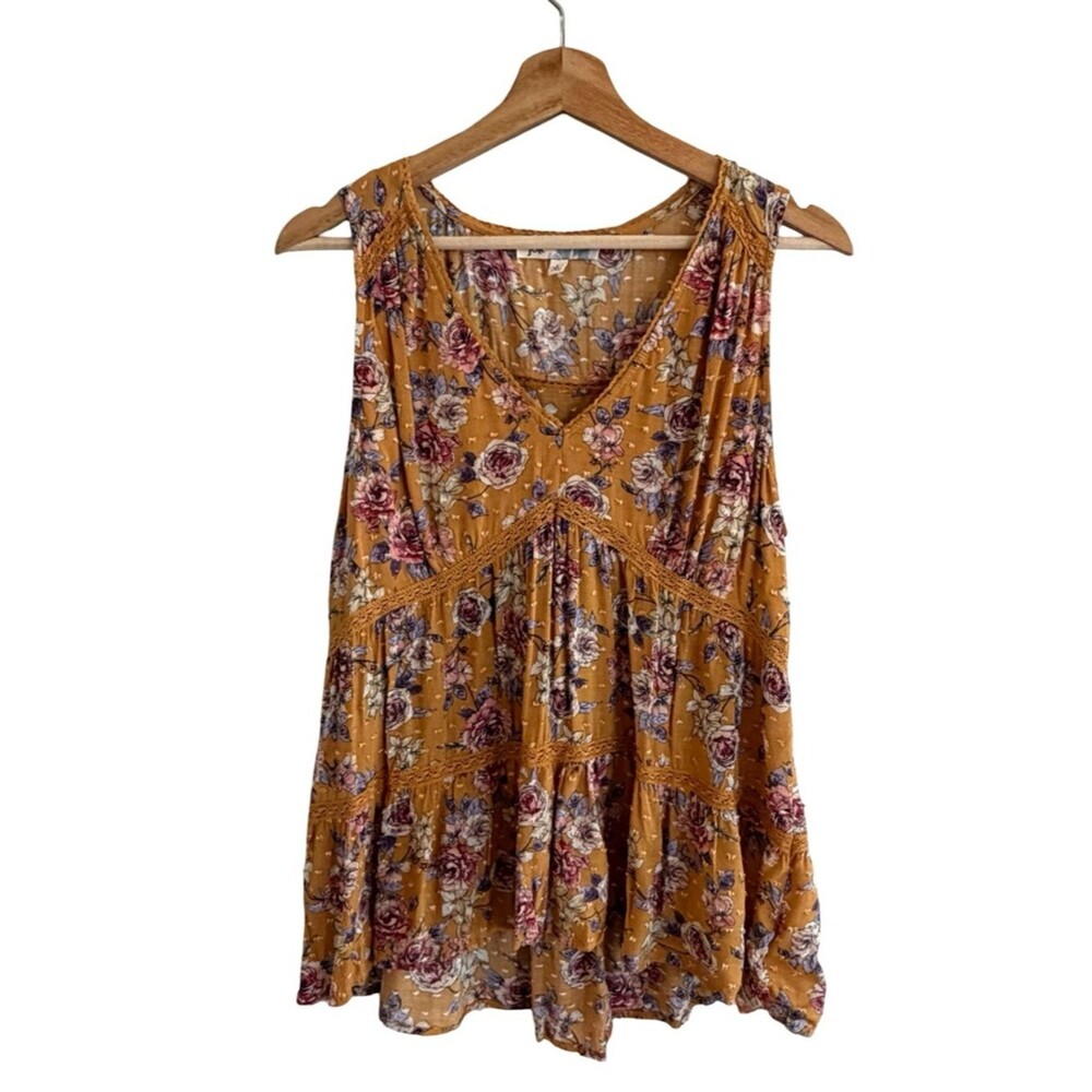 Jolt Womens Boho Tiered Floral Babydoll Top Size S Cottage Fairy Festival Flowy